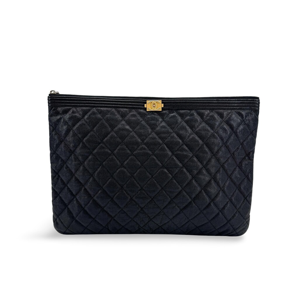 Chanel Boy O Case Clutch Quilted Caviar Medium